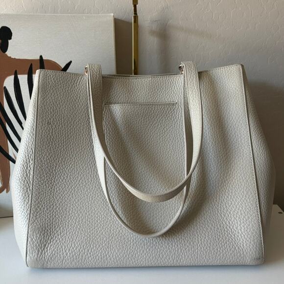Dagne Dover Allyn Bone Leather Work Travel Neutral Minimalist Classic Tote Bag - Picture 9 of 9